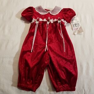 Rare Editions girls size 9 months romper red velvety, vintage style holiday wear